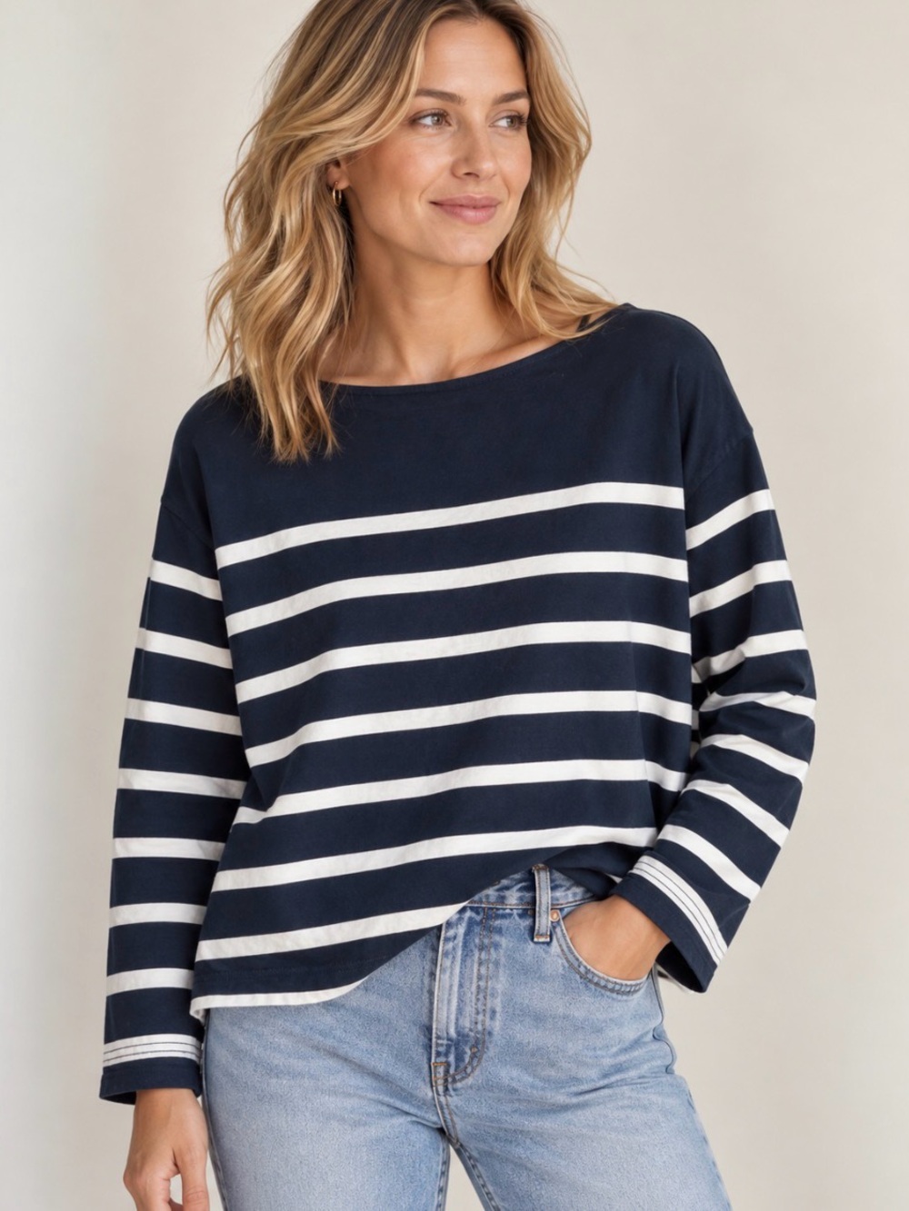 J crew Striped Navy and White Boatneck Top - Women